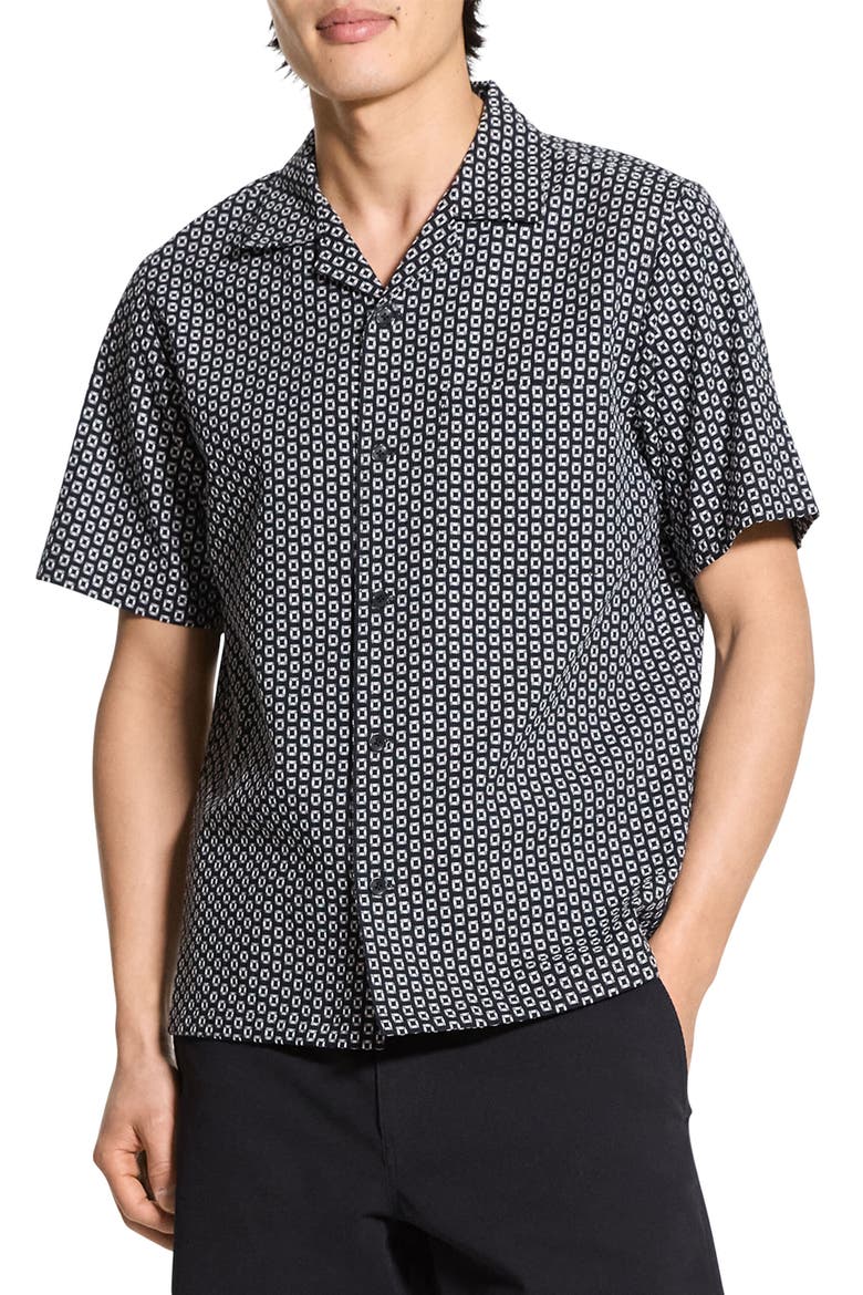 Noll Gemometric Cotton Camp Shirt, Main, color, BLACK/ WHITE