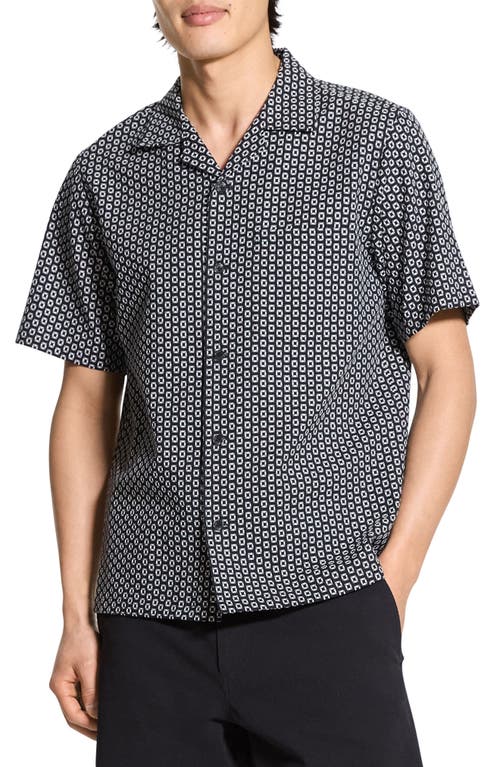 Theory Noll Gemometric Cotton Camp Shirt In Gray
