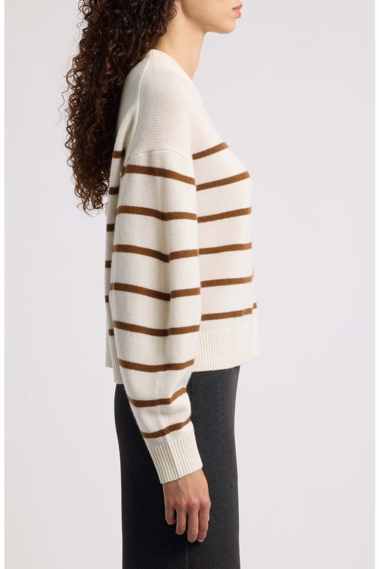 Stripe Cashmere Sweater, Alternate, color, IVORY/ DEEP ACACIA BROWN - 31K