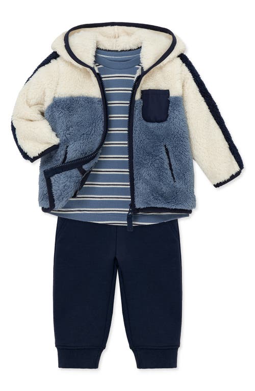 Little Me Colorblock Fleece Jacket, T-shirt & Joggers Set In Blue