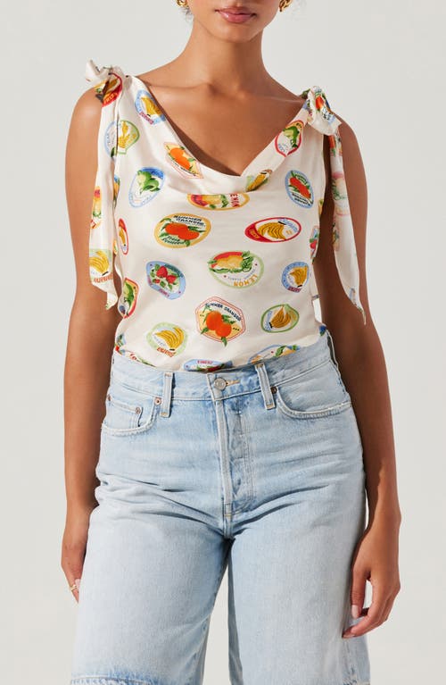 Astr Allexina Satin Tie Shoulder Top In Ivory Fruit Cocktail In White