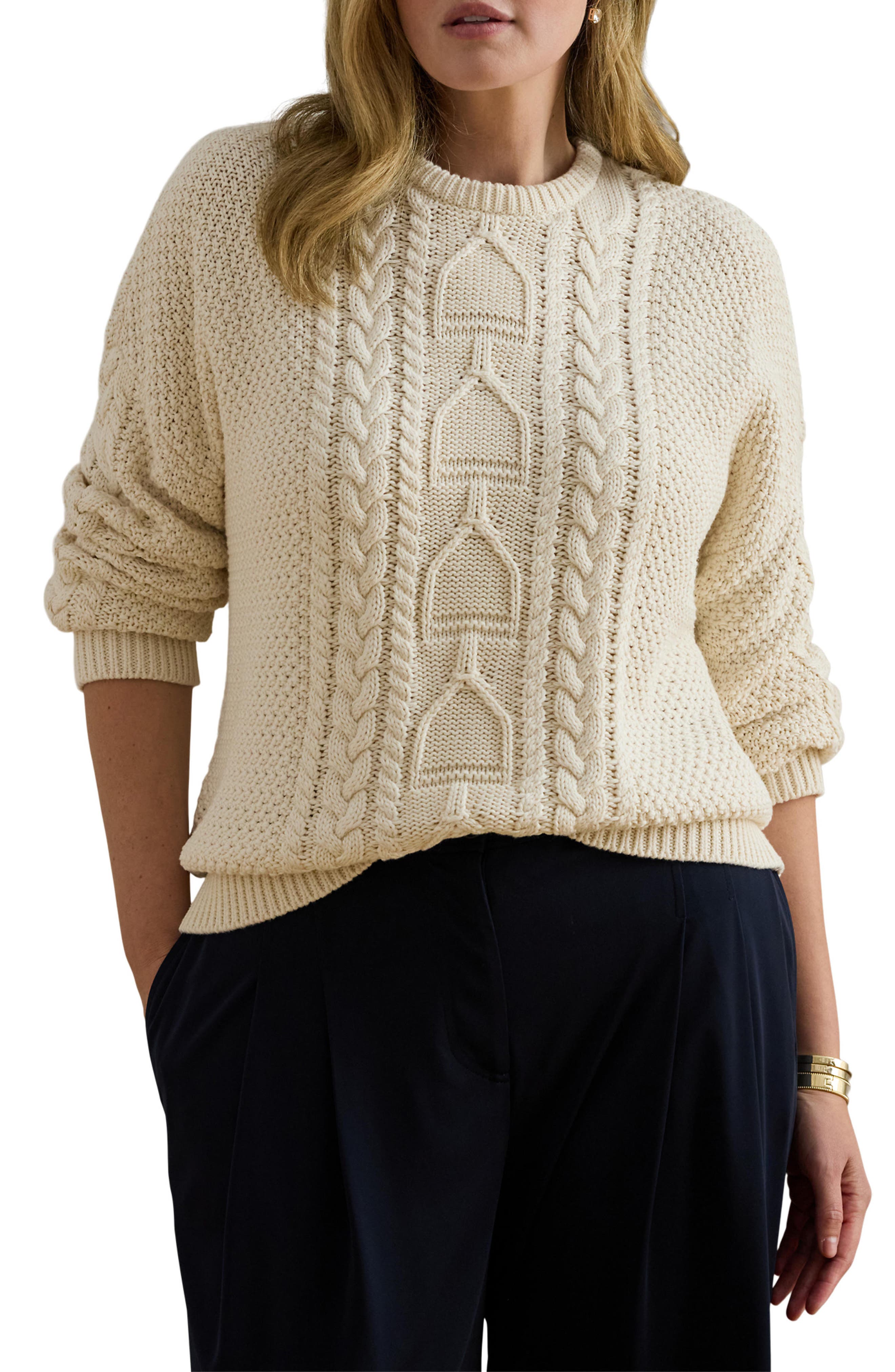 Rexden Cable Stitch Cotton Crewneck Sweater