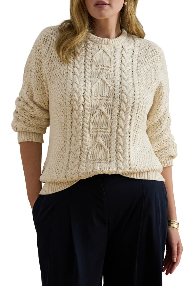 Rexden Cable Stitch Cotton Crewneck Sweater, Main, color, MASCARPONE CREAM