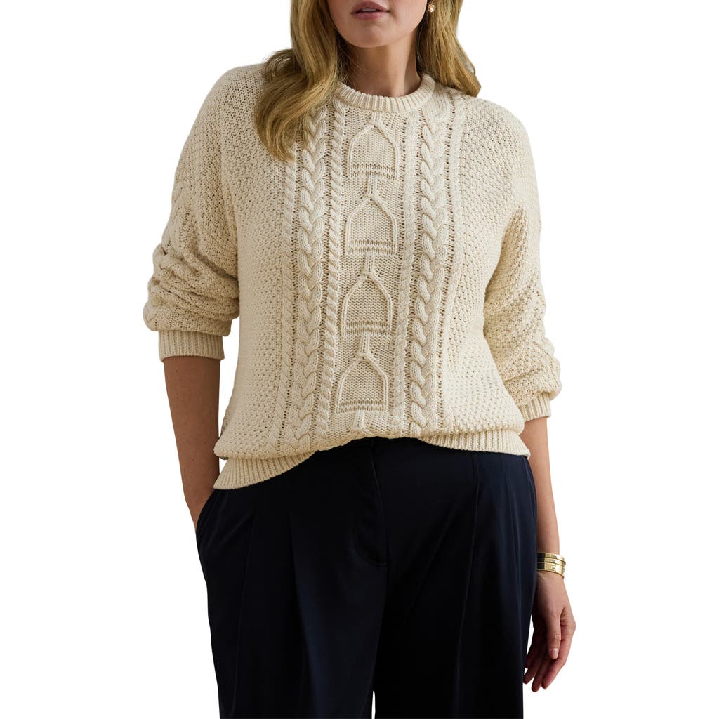 Ralph Lauren Lauren Rexden Cable Stitch Cotton Crewneck Sweater In Neutral