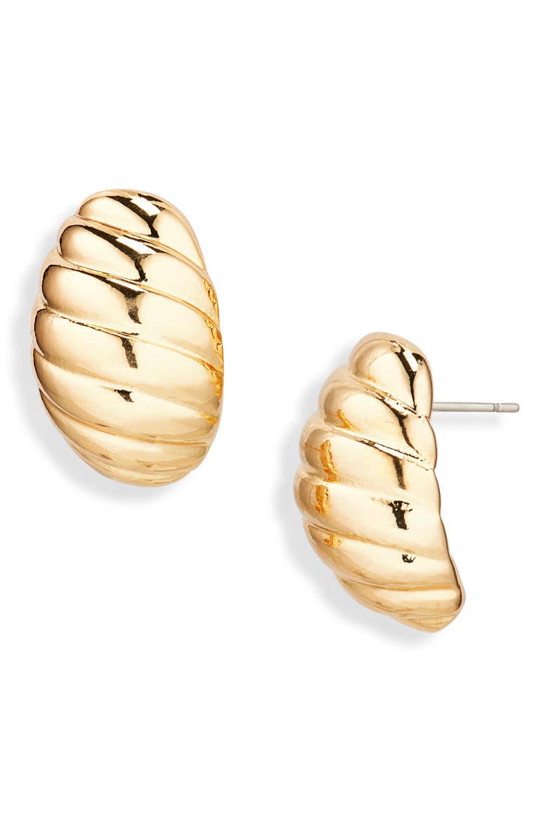 Ribbed Button Stud Earrings, Main, color, GOLD