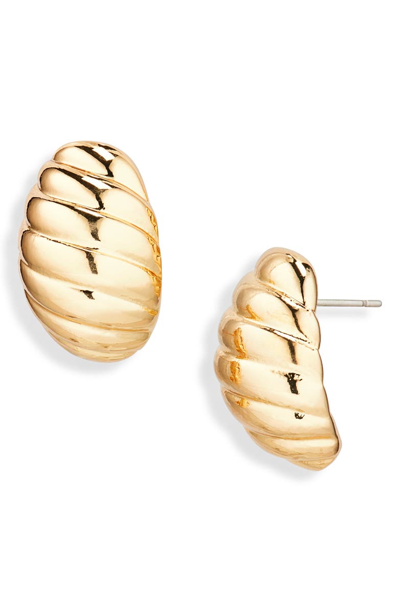 Cara Ribbed Button Stud Earrings, Main, color, Gold