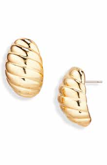 Cara Ribbed Button Stud Earrings