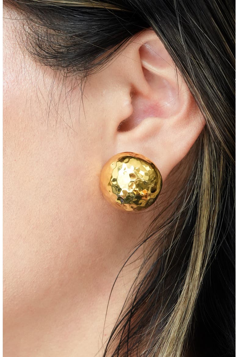 Hammered Button Stud Earrings, Alternate, color, GOLD