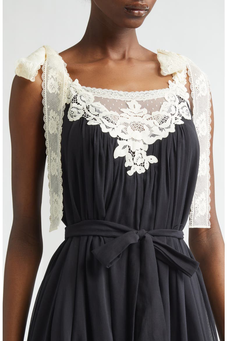 Roselight Lace Trim Cotton & Silk Slipdress, Alternate, color, BLACK