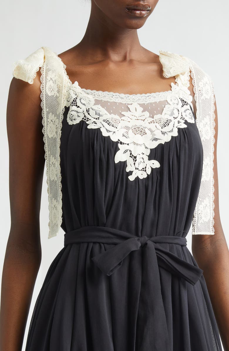 Zimmermann Roselight Lace Trim Cotton & Silk Slipdress, Alternate, color, Black