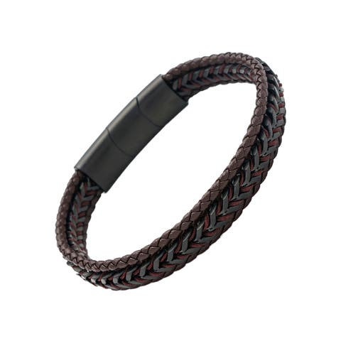 Woven Leather And Stainless Steel Bracelet