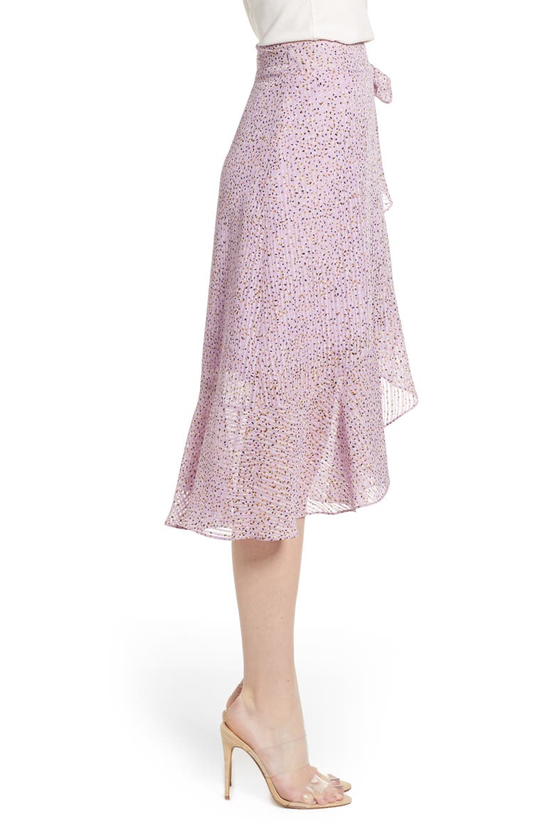Printed Flounce Hem Wrap Skirt, Alternate, color, LAVENDER DOT