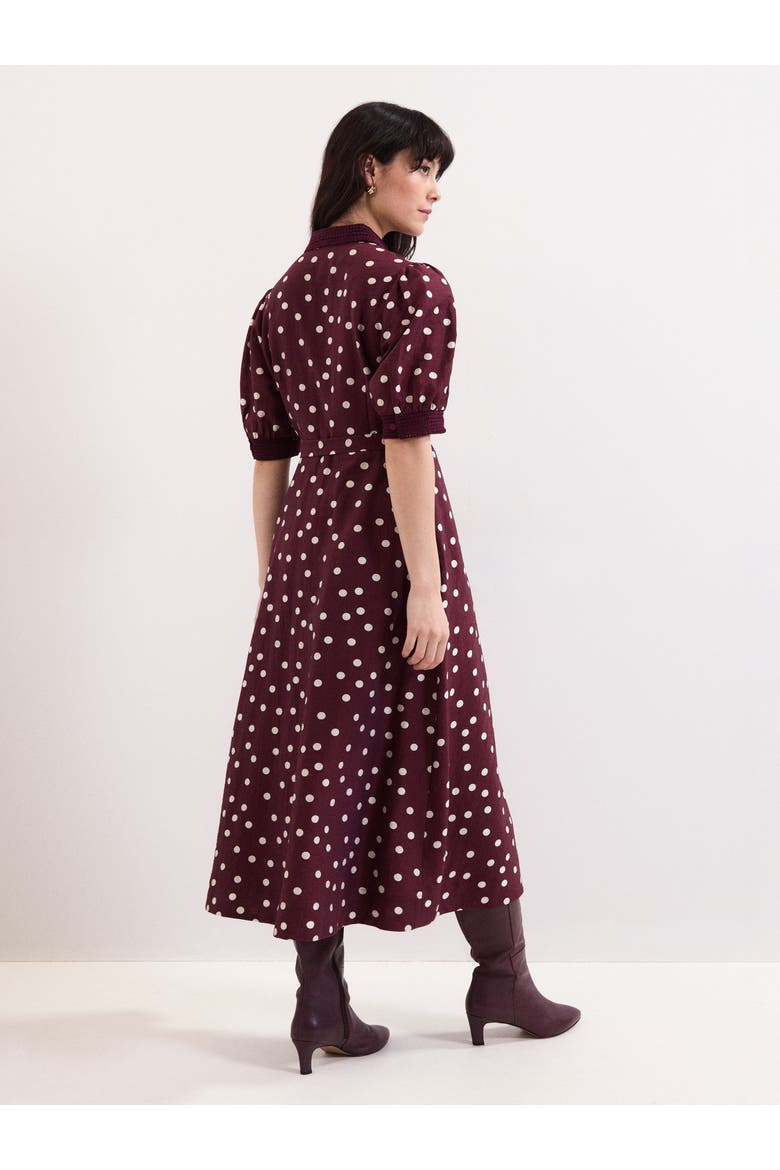 Delphine Printed Puff Sleeve Midi Dress, Alternate, color, Burgundy