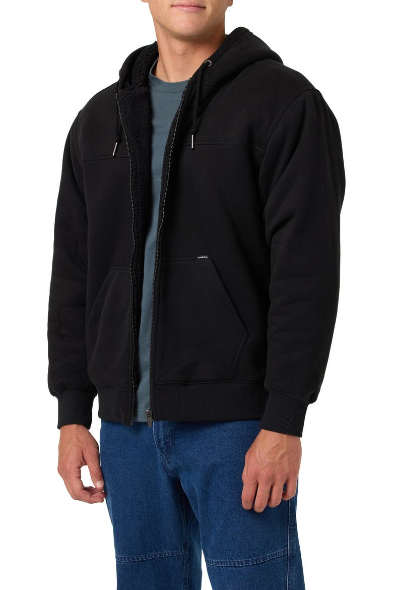 High Pile Fleece Zip Front Hoodie, Alternate, color, BLACK