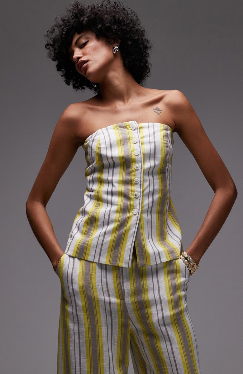 Topshop Stripe Strapless Button-Up Shirt, Main, color, Multi