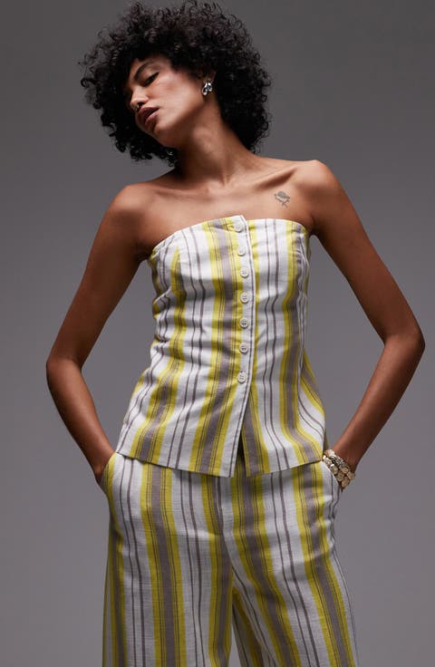 Stripe Strapless Button-Up Shirt