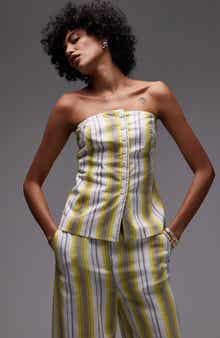 Topshop Stripe Strapless Button-Up Shirt