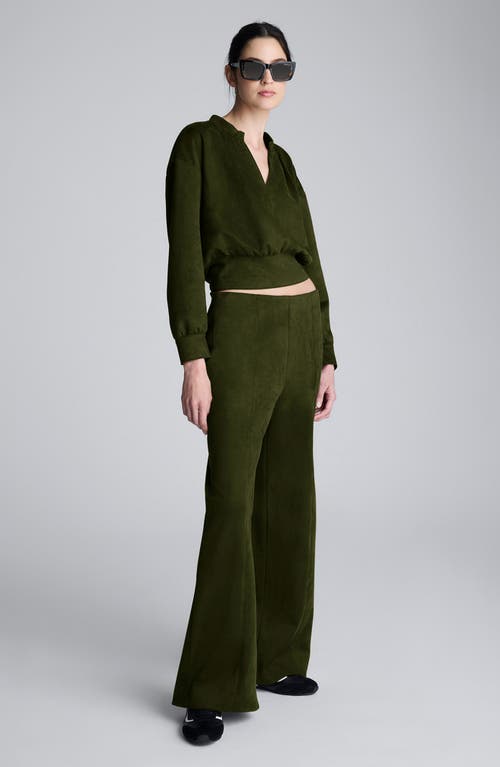 Kenneth Cole Faux Suede Shoulder Pleated Long Sleeve Knit Pullover In Green
