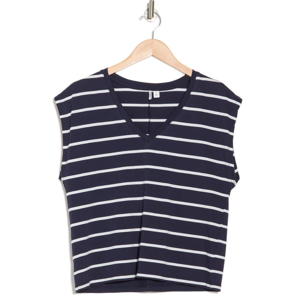 Nordstrom V-neck Pima Cotton T-shirt In Navy Night- Ivory Dex Stripe