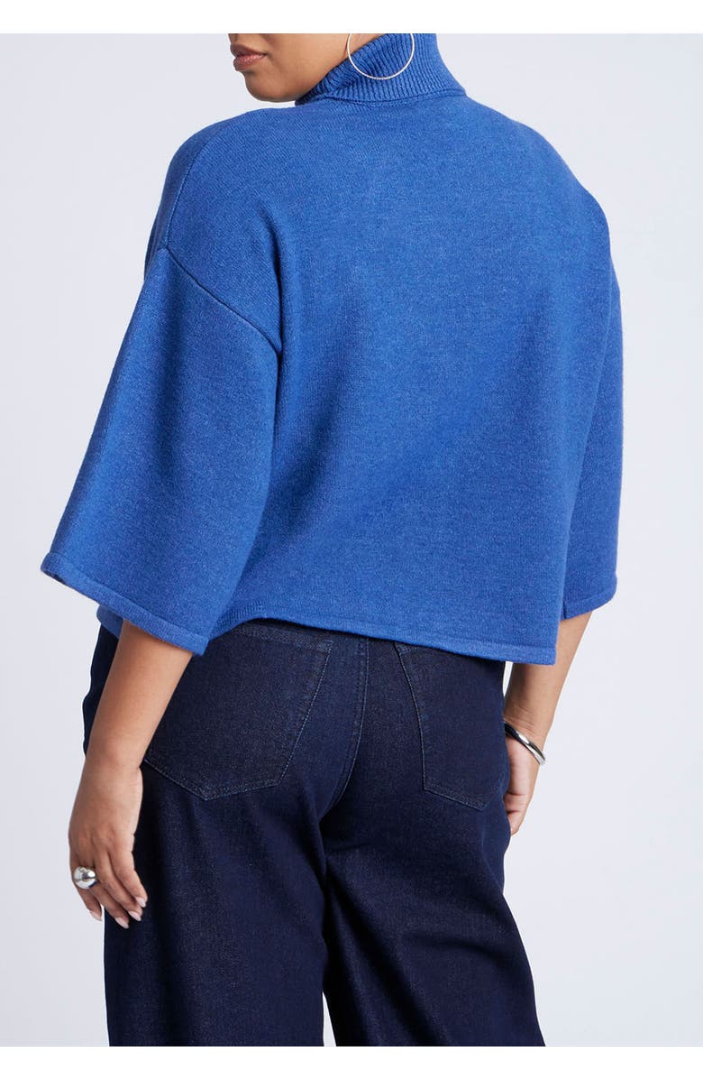 ELOQUII Boxy Three Quarter Sleeve Turtleneck, Alternate, color, Storm Blue