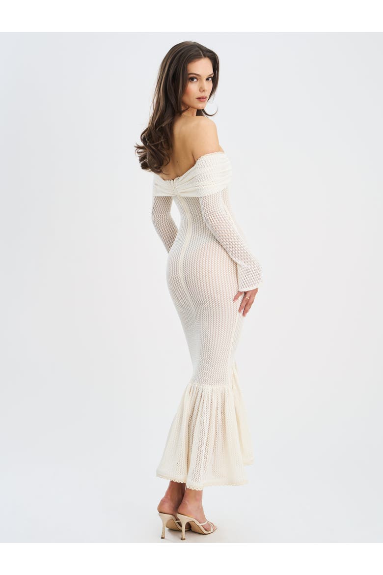 Kaedyn Off Shoulder Long Sleeve Crochet Mermaid Maxi Dress, Alternate, color, Beige