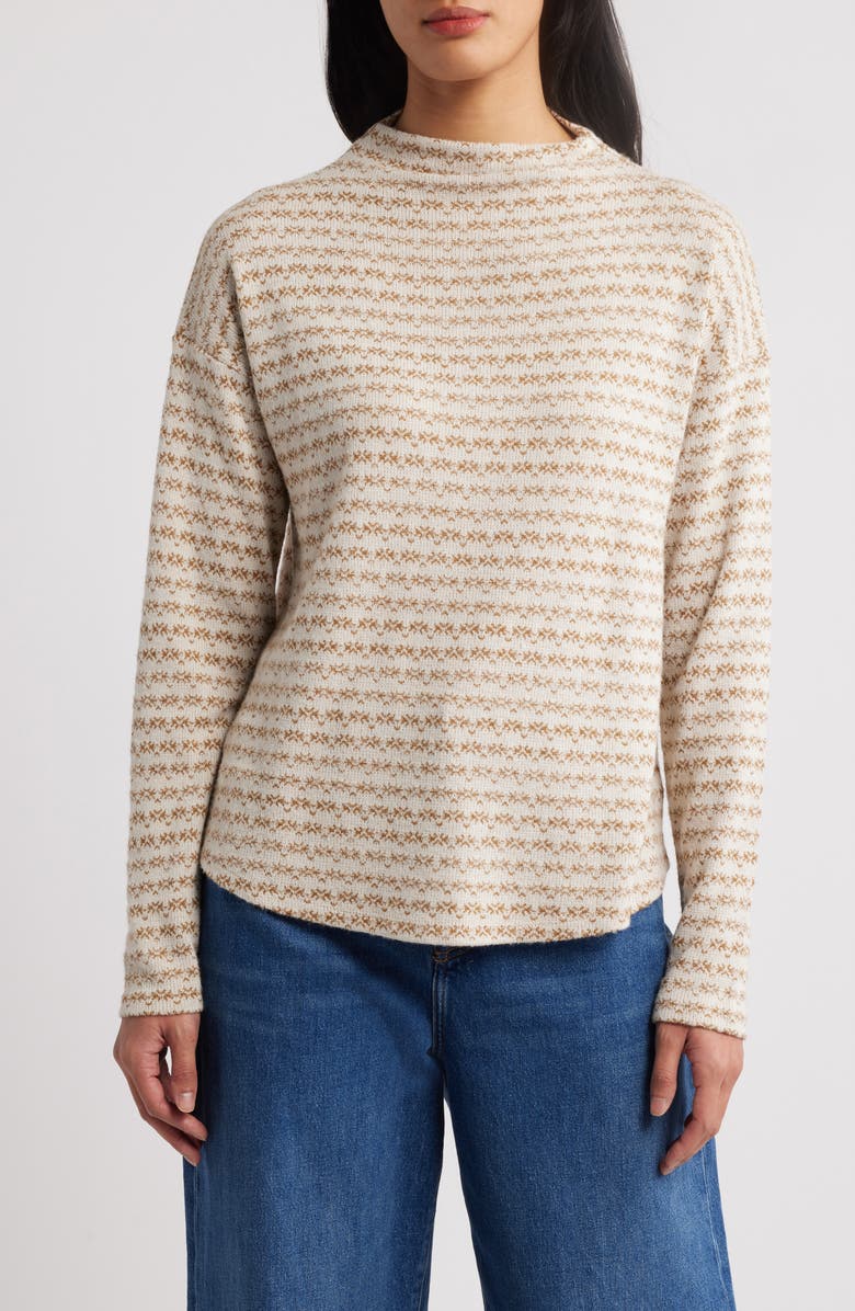 Bobeau Jacquard Mock Neck Knit Top, Main, color,