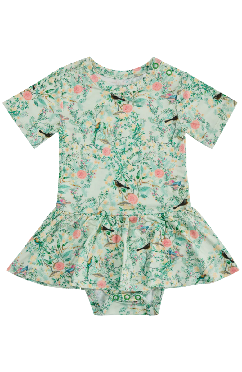 Motette Sage Blossom Twirl Dress with Bodysuit, Alternate, color, Green Vines With Pink Blossoms