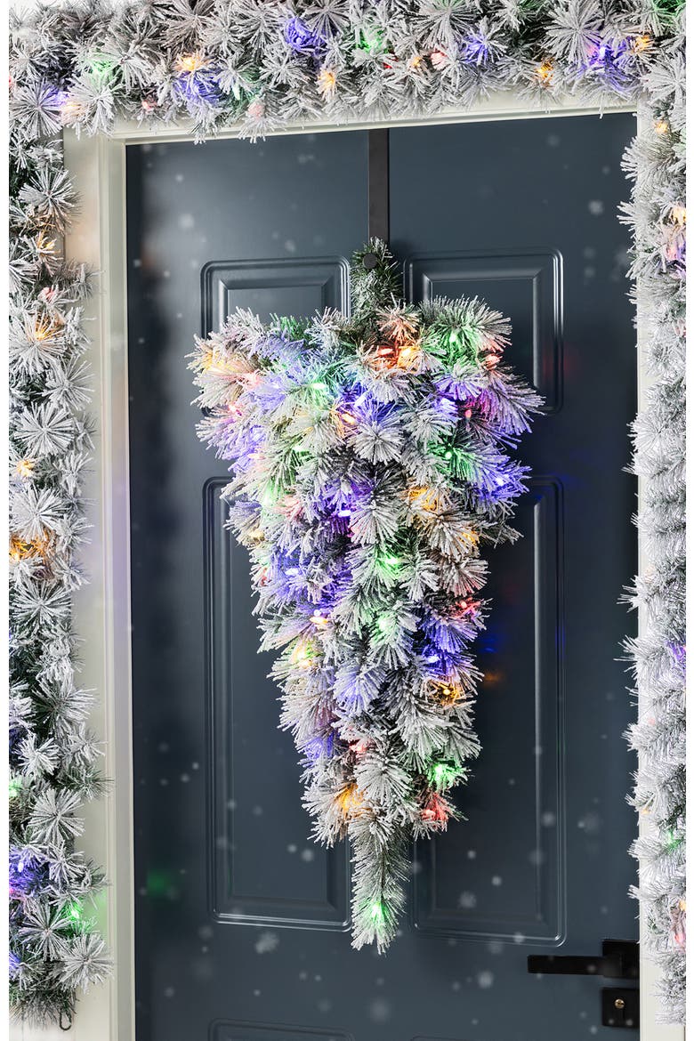 3ft Lighted Flocked Christmas Teardrop with Timer, Alternate, color, Green