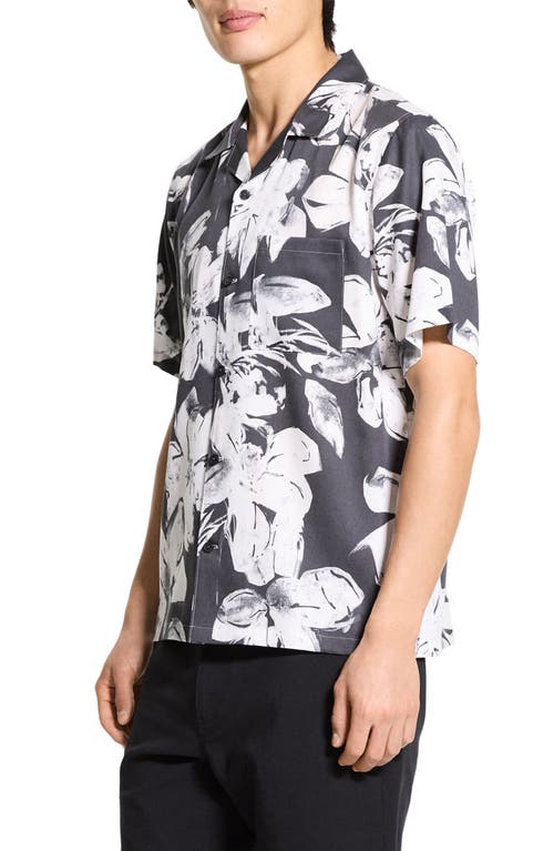 Theory Noll Brushed Floral Camp Shirt In Black