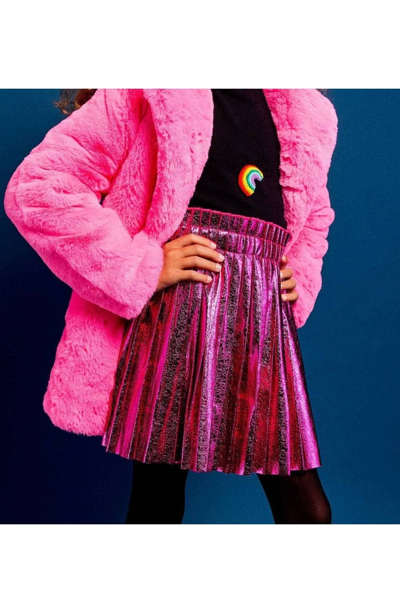 Lola + The Boys Foil Pleated Skirt, Alternate, color, Pink