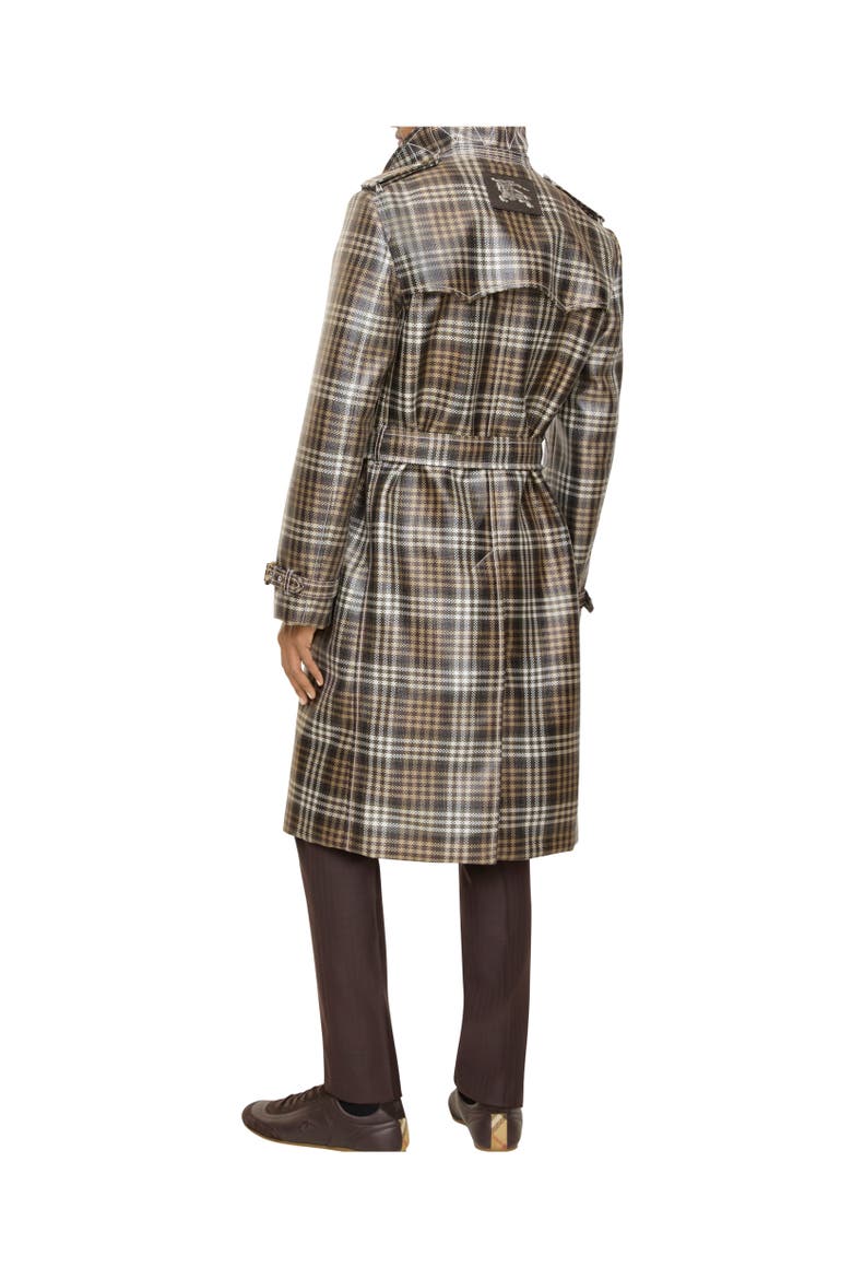 Long Check Coated Raffia-effect Foxfield Trench Coat, Alternate, color, Chalk white/truffle brown