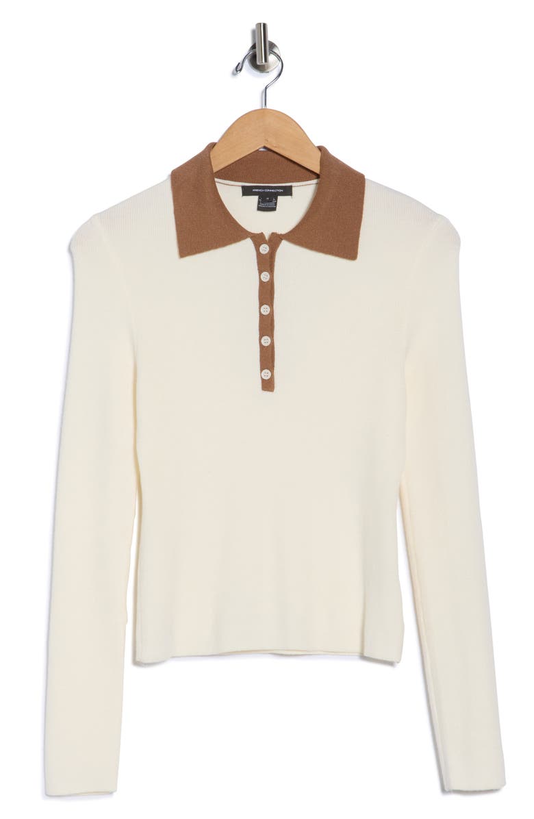 French Connection Contrast Collar Polo Sweater, Alternate, color, Cream/ Camel