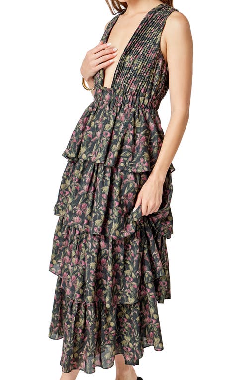 Endless Rose Tiered Floral Sleeveless Maxi Dress In Brown