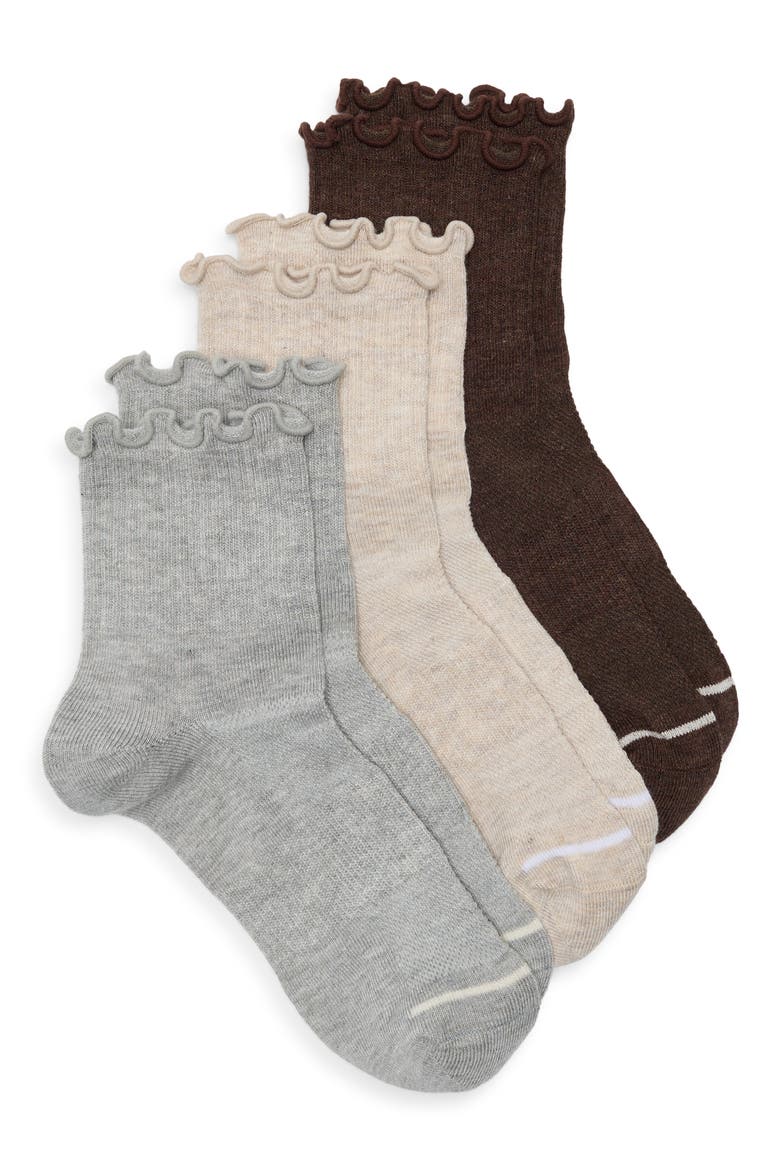 Athleisure Lettuce Edge Assorted 3-Pack Ankle Socks, Alternate, color, OATMEAL MULTI PACK