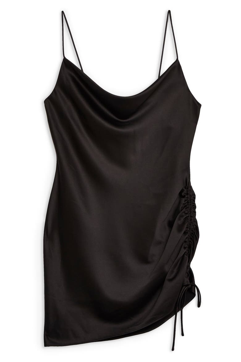 Ruched Satin Minidress, Alternate, color, BLACK