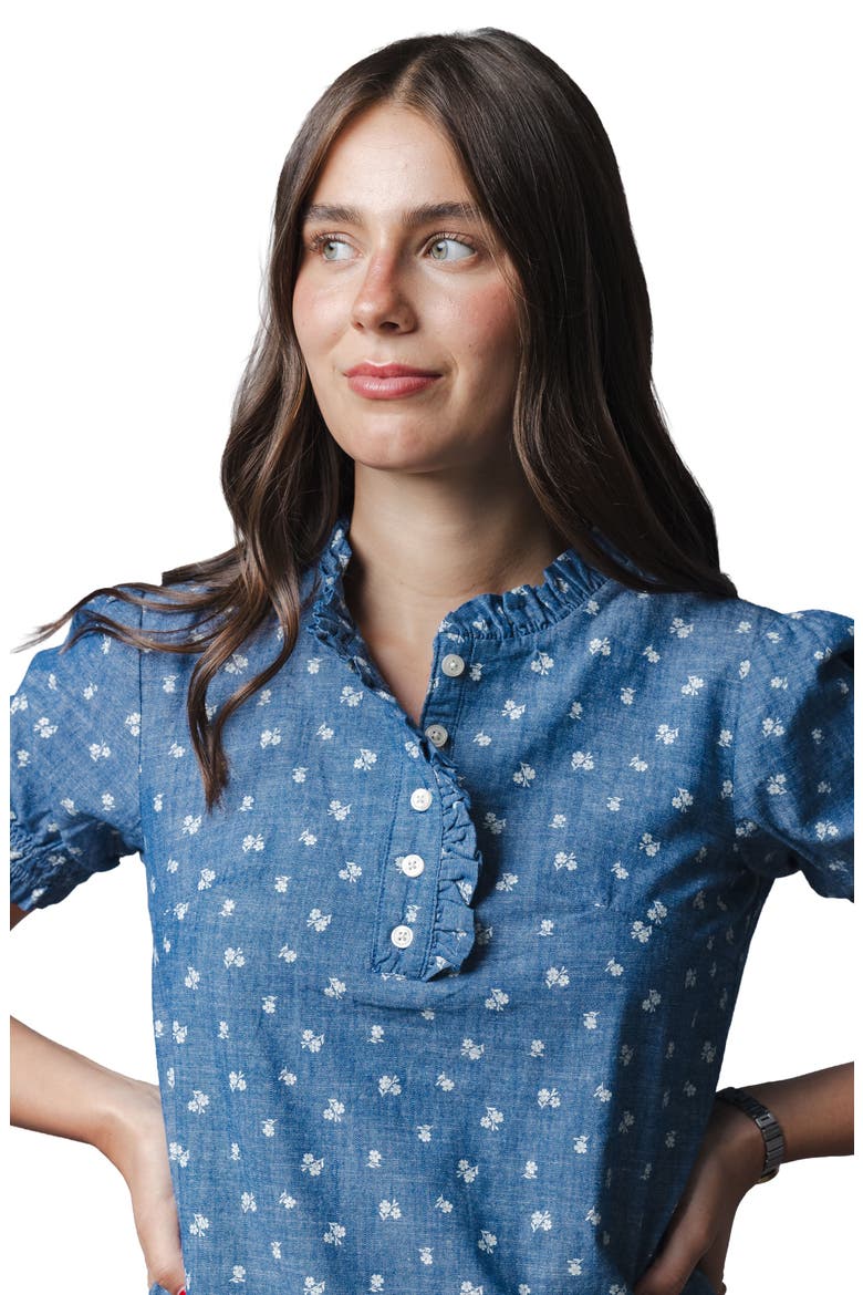 Organic Chambray Puff Sleeve Top, Alternate, color, Chambray Floral