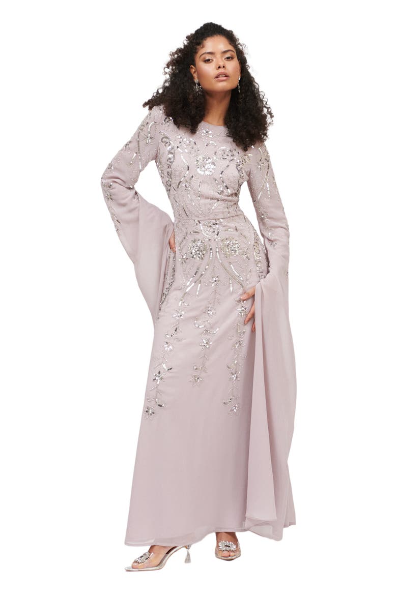 EMBELLISHED SEQUIN BEADED MAXI DRESS, Main, color, LILAC