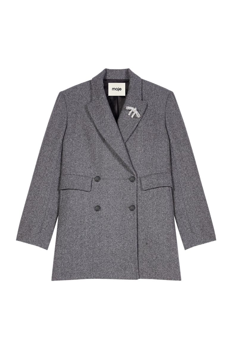Mid-length wool blend coat, Alternate, color, Grey