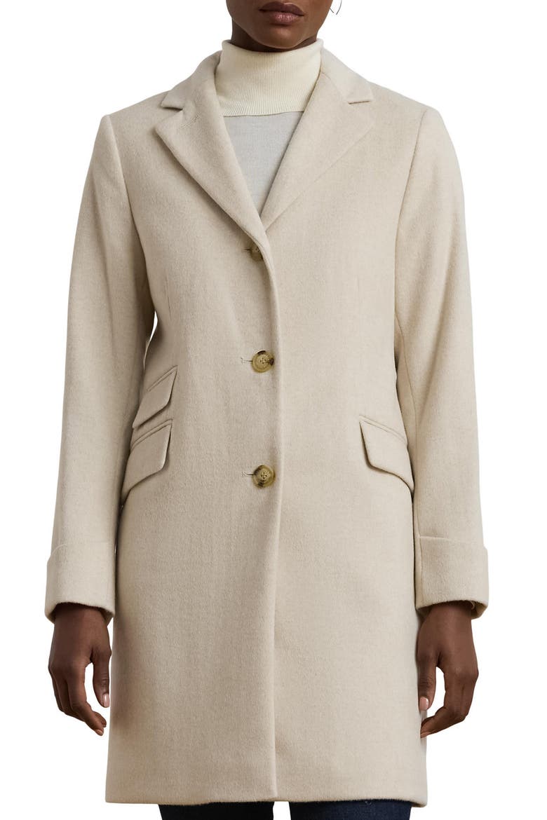 Wool Blend Reefer Coat, Main, color, CREAM/ BEIGE