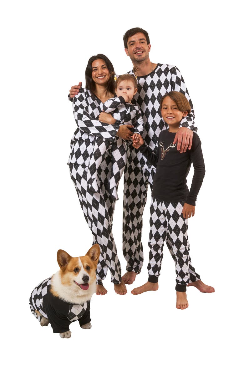 Kids Two-Piece Cotton Matching Family Holiday Pajamas, Argyles & Holiday Prints, Alternate, color, Argyle Black & White