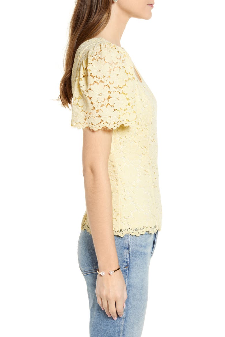 Lace Flutter Sleeve Top, Alternate, color, YELLOW CLOVER