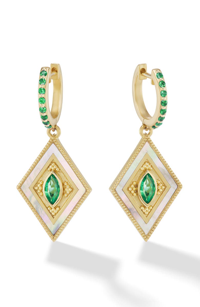 Orly Marcel Adjna Emerald & Mother-of-Pearl Drop Earrings, Main, color, Green