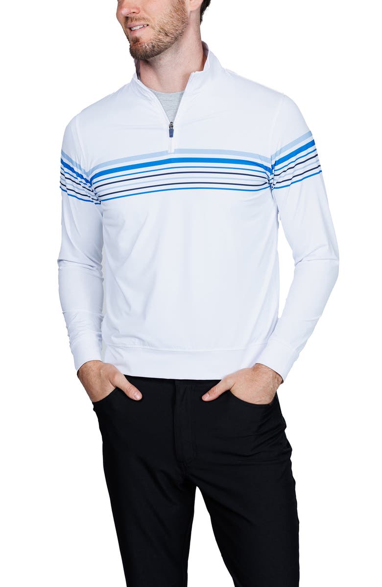 TailorByrd Engineered Stripe Performance Quarter-Zip Polo, Alternate, color, White