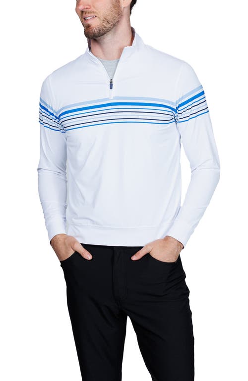 Tailorbyrd Engineered Stripe Performance Quarter-zip Polo In White