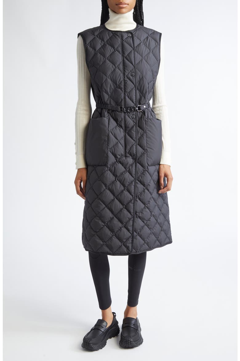 Butor Diamond Quilted Long Down Vest, Main, color, BLACK