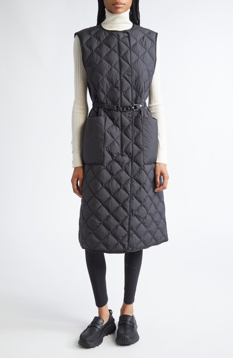 Moncler Butor Diamond Quilted Long Down Vest, Main, color, Black
