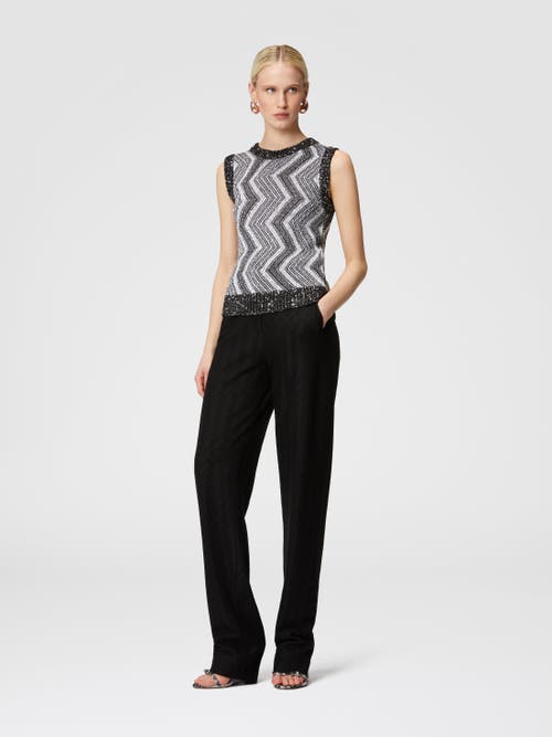 Shop Missoni Vest With Macro Zig Zag And Sequins In Black & Grey