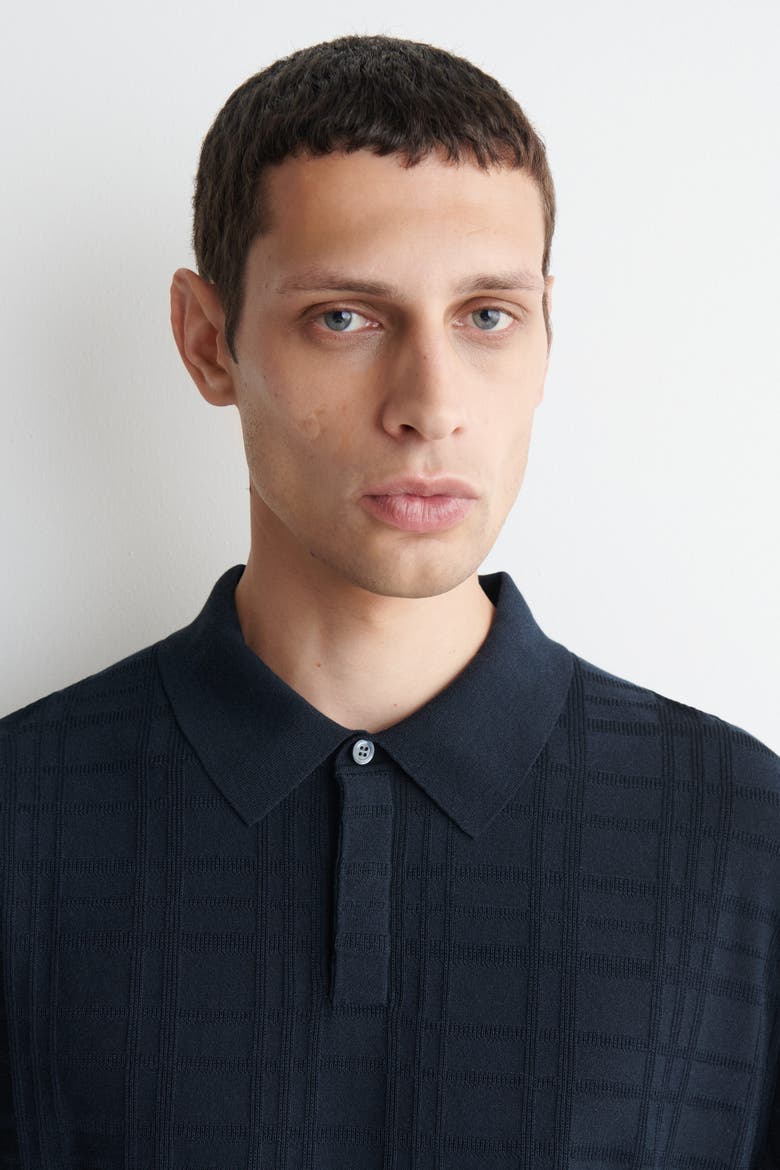 Checked Jacquard-knit Polo Shirt, Alternate, color, NAVY / CHECKED