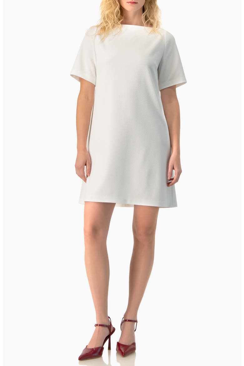 Clean Boat-Neck Short-Sleeve Shift Mini Dress, Alternate, color, White