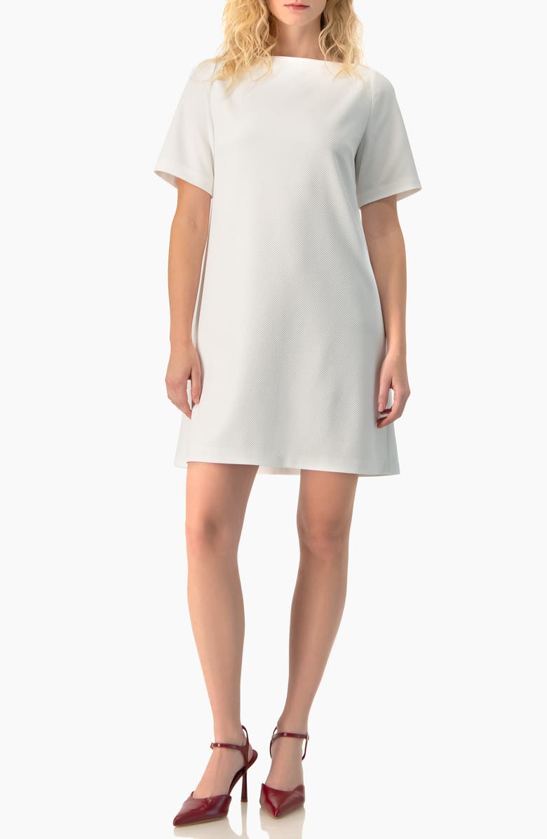IVONNE Clean Boat-Neck Short-Sleeve Shift Mini Dress, Alternate, color, White
